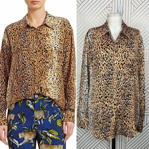 Le Superbe Cheetah Print Walking Safari Button-Down Top Tan Black Size 10‎